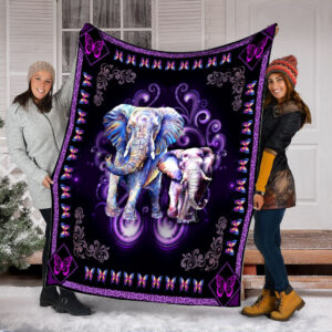 Elephant Floral Frame Purple Fleece Throw Blanket - Soft And Cozy Blanket - Best Weighted Blanket For Adults