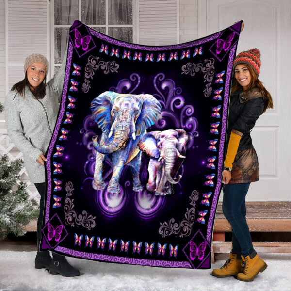 Elephant Floral Frame Purple Fleece Throw Blanket – Soft And Cozy Blanket – Best Weighted Blanket For Adults