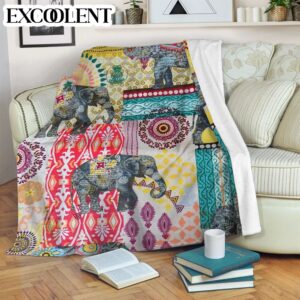 Elephant Floral Motifs Fleece Throw Blanket - Soft And Cozy Blanket - Best Weighted Blanket For Adults