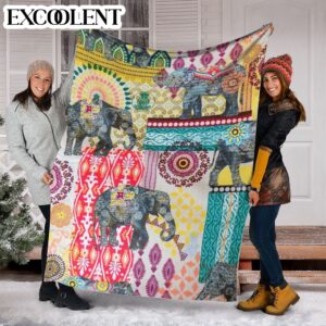 Elephant Floral Motifs Fleece Throw Blanket - Soft And Cozy Blanket - Best Weighted Blanket For Adults