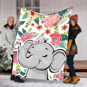 Elephant Flower Fabric Fleece Throw Blanket –…