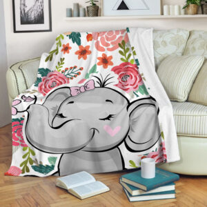 Elephant Flower Fabric Fleece Throw Blanket - Throw Blankets For Couch - Best Blanket For All Seasons