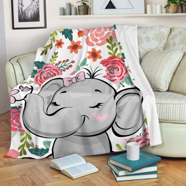Elephant Flower Fabric Fleece Throw Blanket – Throw Blankets For Couch – Best Blanket For All Seasons