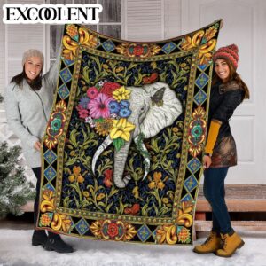 Elephant Flower Fleece Throw Blanket - Soft And Cozy Blanket - Best Weighted Blanket For Adults