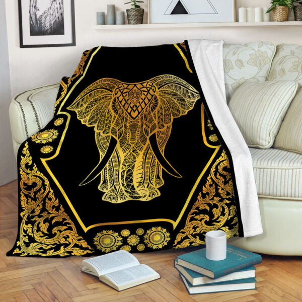 Elephant Gold Mandala Fleece Throw Blanket – Throw Blankets For Couch – Best Blanket For All Seasons