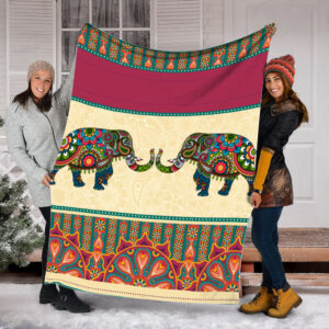 Elephant Indian Patterns Fleece Throw Blanket –…