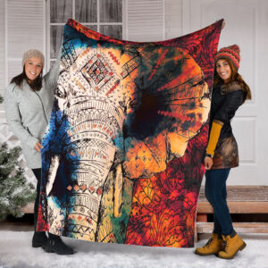 Elephant Indian Sketched Art Fleece Throw Blanket…