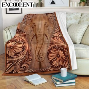 Elephant Leather Carving Fleece Throw Blanket –…