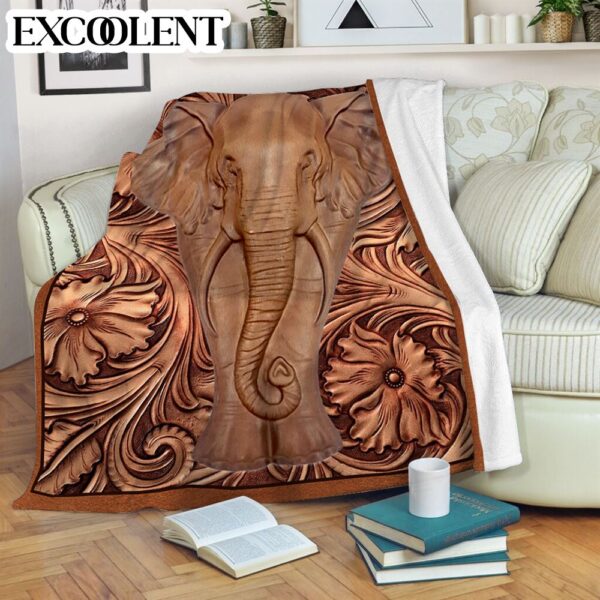 Elephant Leather Carving Fleece Throw Blanket – Soft And Cozy Blanket – Best Weighted Blanket For Adults