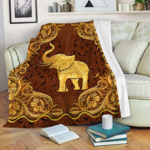Elephant Leather Carving Gold Fleece Throw Blanket…