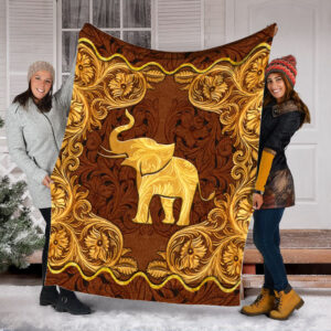 Elephant Leather Carving Gold Fleece Throw Blanket - Soft And Cozy Blanket - Best Weighted Blanket For Adults