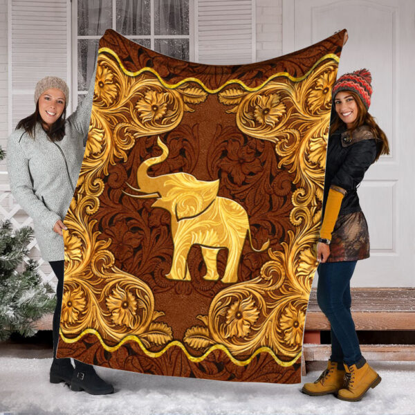 Elephant Leather Carving Gold Fleece Throw Blanket – Soft And Cozy Blanket – Best Weighted Blanket For Adults