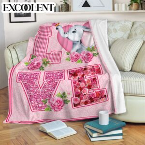 Elephant Love Rose Pink Fleece Throw Blanket…