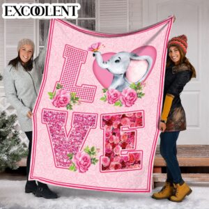 Elephant Love Rose Pink Fleece Throw Blanket - Soft And Cozy Blanket - Best Weighted Blanket For Adults