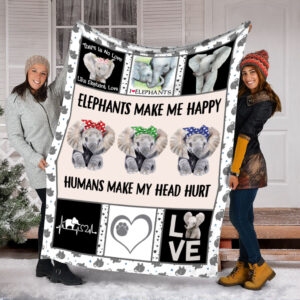 Elephant Make Me Happy Humans Make My Head Hurt Fleece Throw Blanket - Soft And Cozy Blanket - Best Weighted Blanket For Adults
