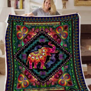 Elephant Mandala Art Colorful Fleece Throw Blanket…