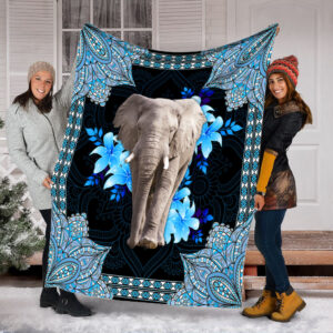 Elephant Mandala Blue Flowers Fleece Throw Blanket - Soft And Cozy Blanket - Best Weighted Blanket For Adults