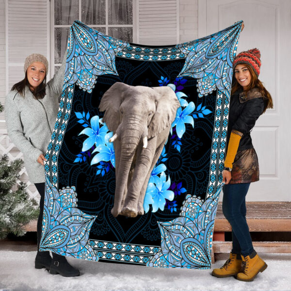 Elephant Mandala Blue Flowers Fleece Throw Blanket – Soft And Cozy Blanket – Best Weighted Blanket For Adults