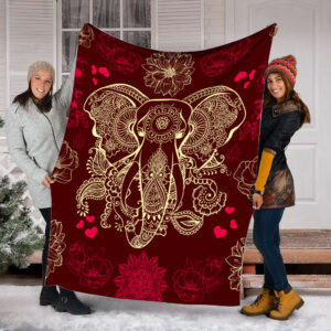Elephant Mandala Flower Fleece Throw Blanket –…