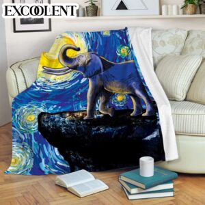 Elephant Moon Night Sky Fleece Throw Blanket…