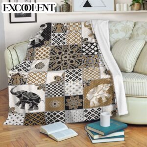 Elephant Motif Harmonieux Fleece Throw Blanket –…