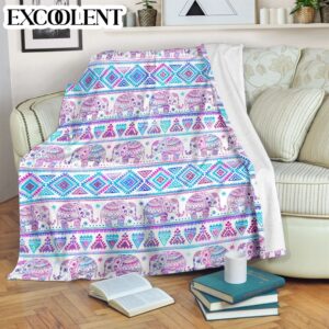 Elephant Native Pattern Fleece Throw Blanket –…