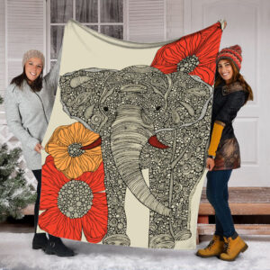 Elephant Sketch Cute Fleece Throw Blanket –…