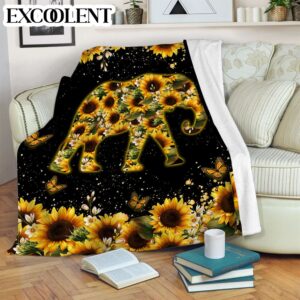 Elephant Sunflower Painting Fleece Throw Blanket –…