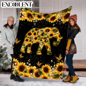Elephant Sunflower Painting Fleece Throw Blanket - Soft And Cozy Blanket - Best Weighted Blanket For Adults