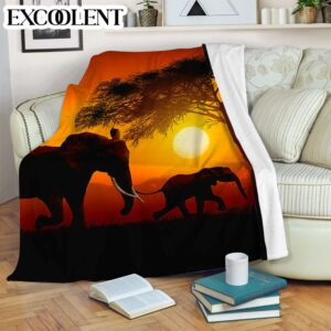 Elephant Sunset Fleece Throw Blanket – Soft…