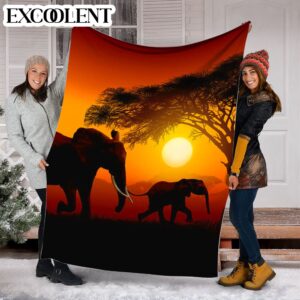 Elephant Sunset Fleece Throw Blanket - Soft And Cozy Blanket - Best Weighted Blanket For Adults