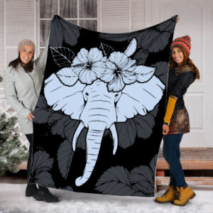 Elephant Tatto Flower Fleece Throw Blanket –…