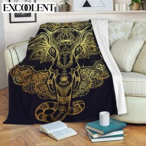 Elephant Tribal Mandala Fleece Throw Blanket –…
