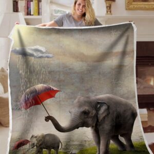 Elephant Under Umbrella Fleece Throw Blanket –…