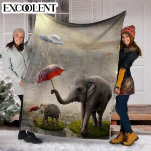 Elephant Under Umbrella Fleece Throw Blanket - Soft And Cozy Blanket - Best Weighted Blanket For Adults