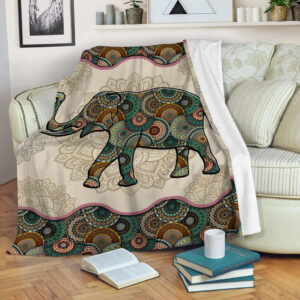 Elephant Vintage Mandala Fleece Throw Blanket –…