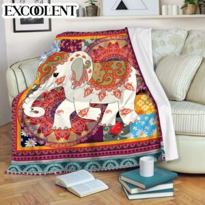 Elephant Vintage Square Fleece Throw Blanket –…