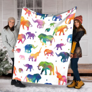 Elephant Watercolor Silhouette Fleece Fleece Throw Blanket…
