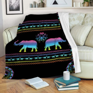 Elephant With Circle Pattern Full Color Fleece Throw Blanket - Throw Blankets For Couch - Best Blanket For All Seasons