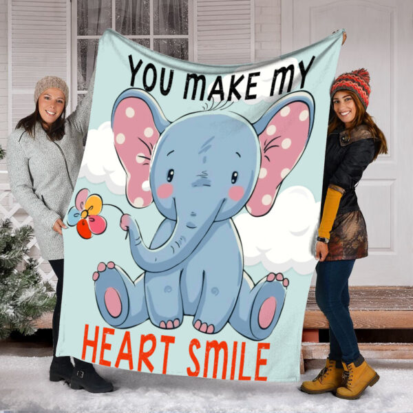 Elephant You Make My Heart Smile Fleece Throw Blanket – Throw Blankets For Couch – Best Blanket For All Seasons