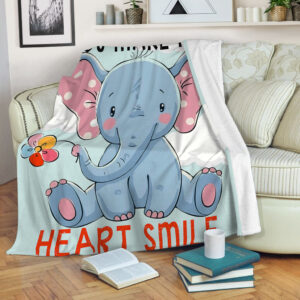 Elephant You Make My Heart Smile Fleece Throw Blanket - Throw Blankets For Couch - Best Blanket For All Seasons