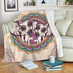 Elephants Couple Mandala Color Fleece Throw Blanket - Throw Blankets For Couch - Best Blanket For All Seasons