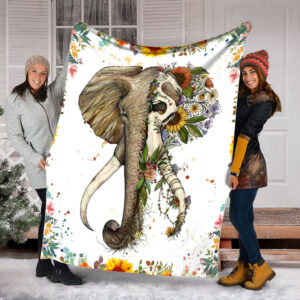 Elephants Flower Art Fleece Throw Blanket –…