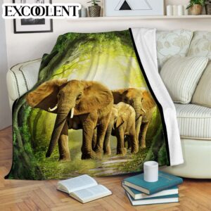 Elephants Tree Ring Fleece Throw Blanket –…