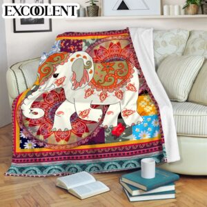 Elephants Vintage Square Fleece Throw Blanket –…