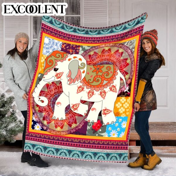 Elephants Vintage Square Fleece Throw Blanket – Soft And Cozy Blanket – Best Weighted Blanket For Adults