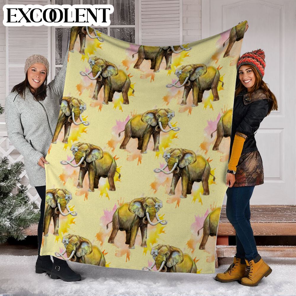Elephants Watercolor Yellow Fleece Throw Blanket – Soft And Cozy Blanket – Best Weighted Blanket For Adults