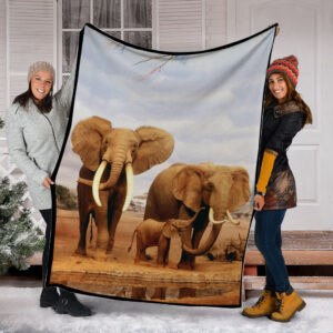Elephants With Child Wallpapers Fleece Throw Blanket…