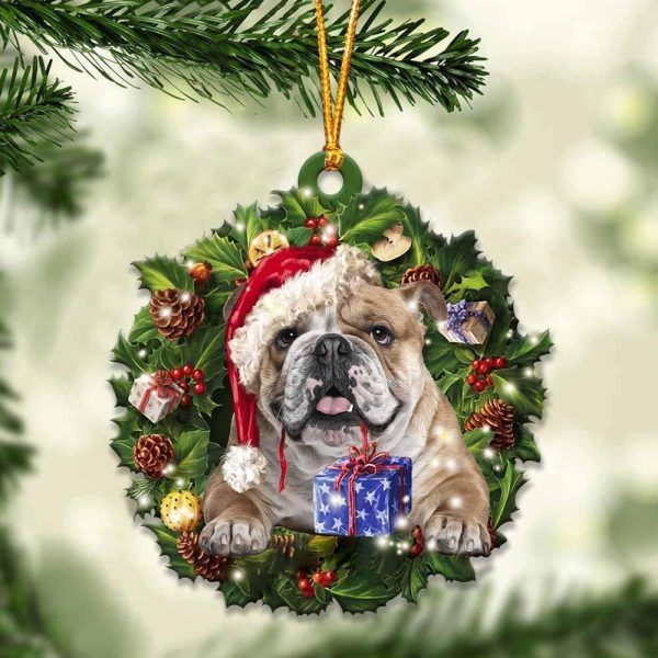 English Bulldog With Santa Hat  Christmas Dog Ornaments  Best Xmas Gifts