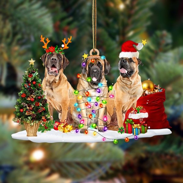 English Mastiff-Christmas Dog Friends Hanging Christmas Plastic Hanging Ornament
